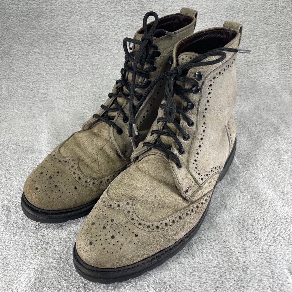 Allen Edmonds Boots Men 11.5 Gray Long Branch Wingtip Distressed Suede Lace Up